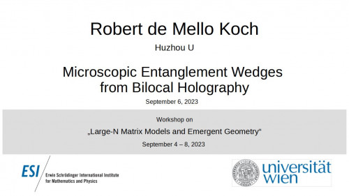 Preview of Robert de Mello Koch - Microscopic Entanglement Wedges from Bilocal Holography