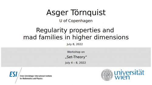 Preview of Asger Törnquist - Regularity properties and mad families in higher dimensions
