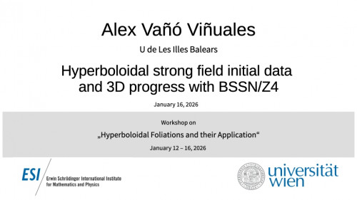 Preview of Alex Vañó Viñuales - Hyperboloidal strong field initial data and 3D progress with BSSN/Z4