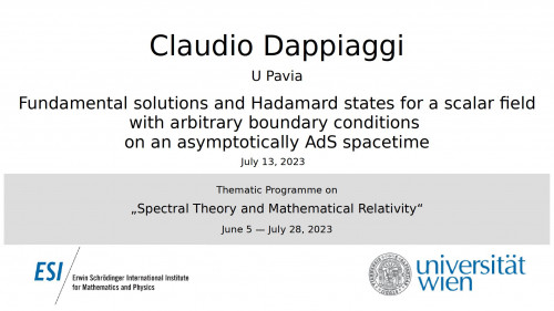 Preview of Claudio Dappiaggi - Fundamental solutions and Hadamard states for a scalar field with arbitrary boundary conditions on an asymptotically AdS spacetime