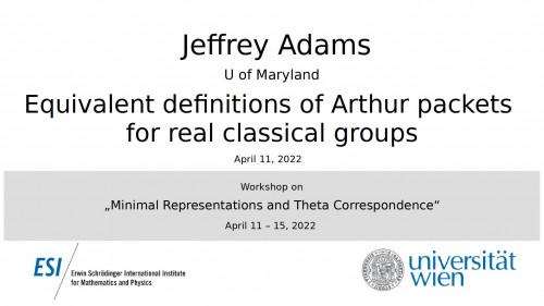 Preview of Jeffrey Adams - Equivalent definitions of Arthur packets for real classical groups