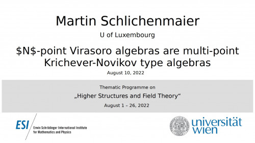 Preview of Martin Schlichenmaier - $N$-point Virasoro algebras are multi-point Krichever-Novikov type algebras.
