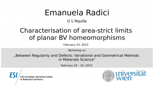 Preview of Emanuela Radici - Characterisation of area-strict limits of planar BV homeomorphisms