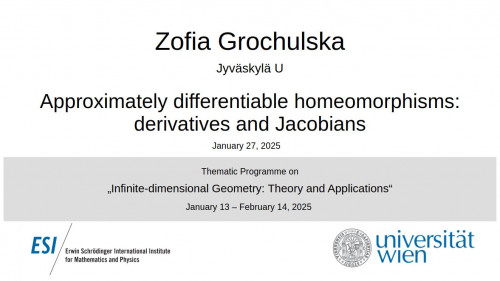 Preview of Zofia Grochulska - Approximately differentiable homeomorphisms: derivatives and Jacobians, Part 1