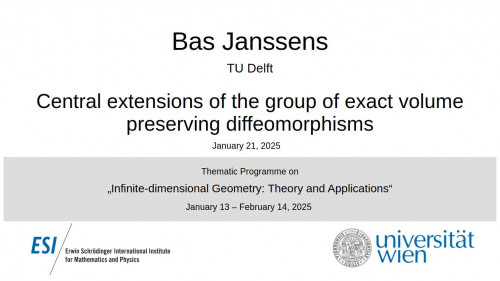 Preview of Bas Janssens - Central extensions of the group of exact volume preserving diffeomorphisms