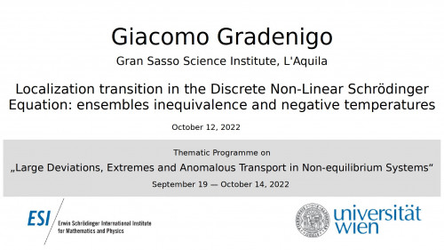 Preview of Giacomo Gradenigo - Localization transition in the Discrete Non-Linear Schrödinger Equation: ensembles inequivalence and negative temperatures