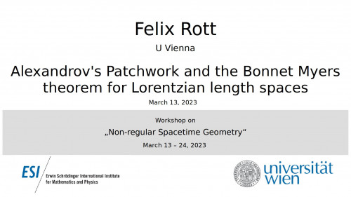 Preview of Felix Rott - Alexandrov's Patchwork and the Bonnet Myers theorem for Lorentzian length spaces