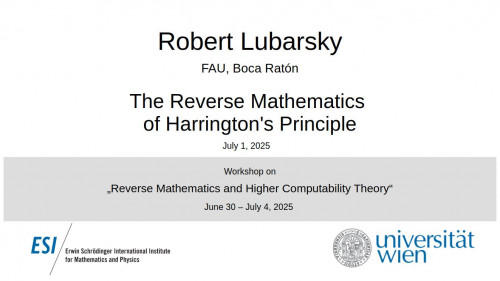 Preview of Robert Lubarsky - The Reverse Mathematics of Harrington's Principle