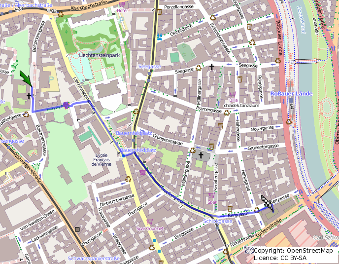 A map describing the path from the faculty of mathemtics to the ESI